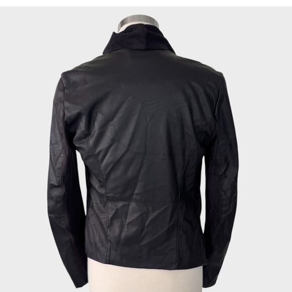 Blank NYC Mixed Media Drape Front Jacket Small Black Sued Faux Leather - Picture 5 of 9